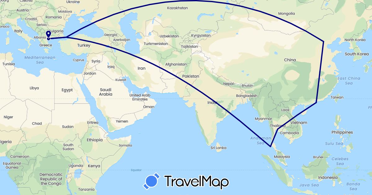 TravelMap itinerary: driving in China, Greece, Thailand, Turkey (Asia, Europe)